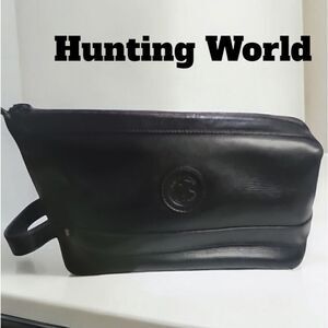Hunting World Black Leather Toiletry Bag